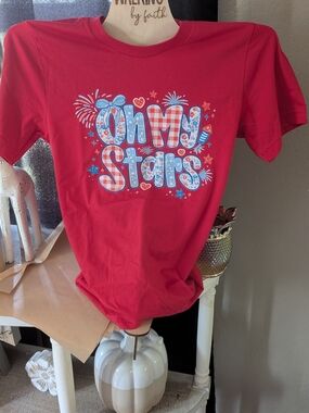Bella Canvas Red 'Oh My Stars' Graphic Tee with Blue & White Accents